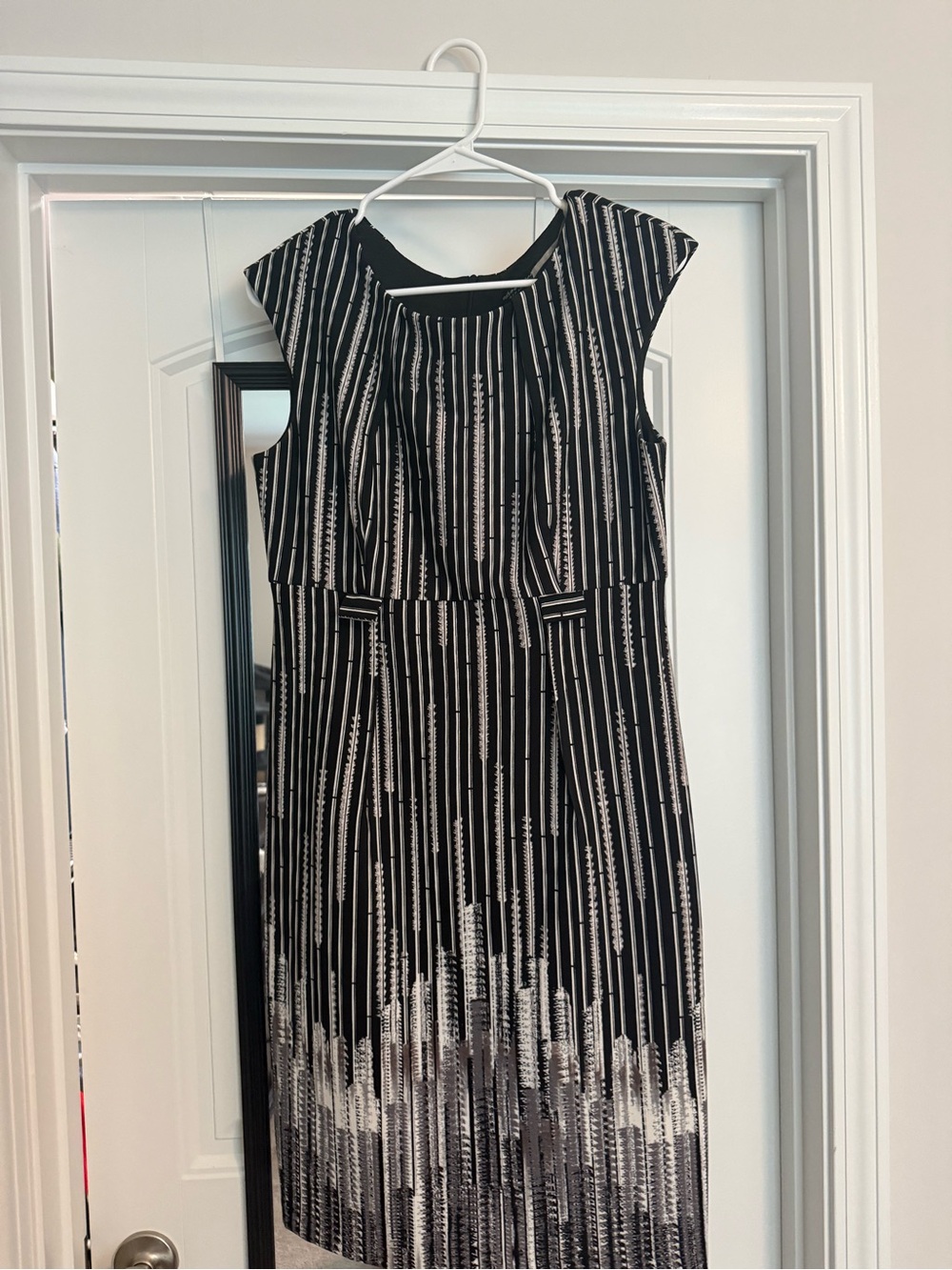 connected apparel Black and White Vertical Stripe Midi Dress